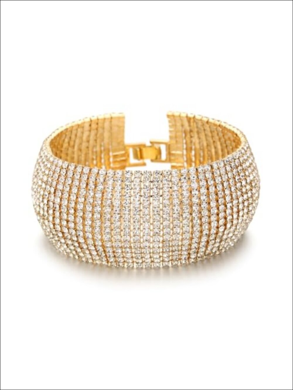 14k Gold Plated Rhinestone Chunky Bangle Bracelet Stackable Wedding